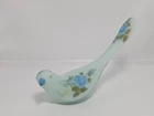 Vintage Fenton Glass Blue Satin Bird of Happiness - Handpainted and signed