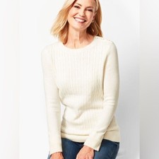 NWT  Talbots Cable Knit Crewneck Sweater Cream Size Large Petite
