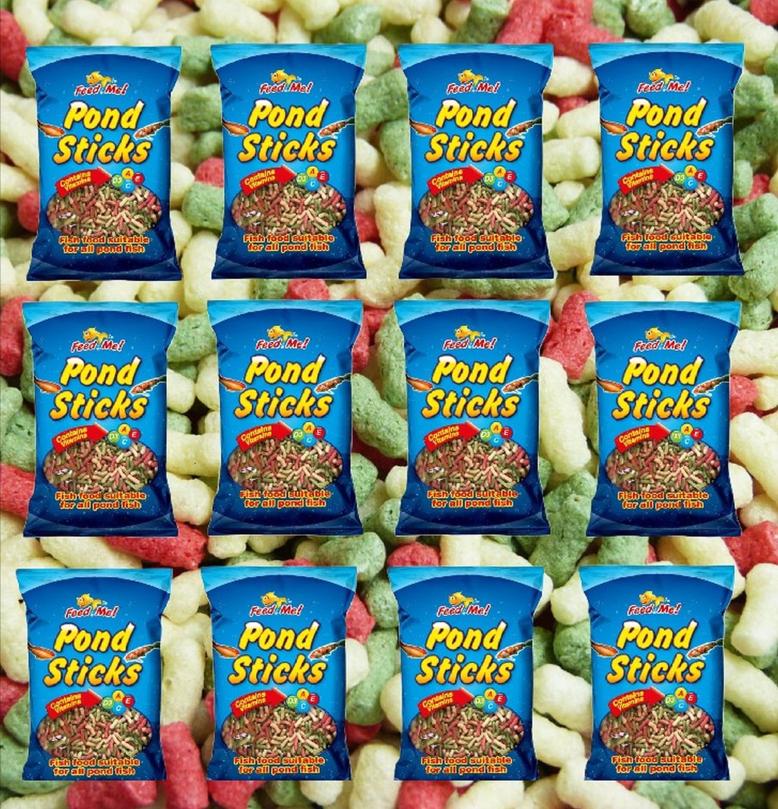 12 Pond Stick Fish Food Floating High Energy Mineral Feed Koi Carp Goldfish 200g