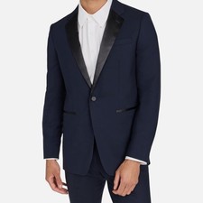 Theory Mens Blue Wool Satin Trim One-Button Chambers Tuxedo Suit Jacket Size 40R