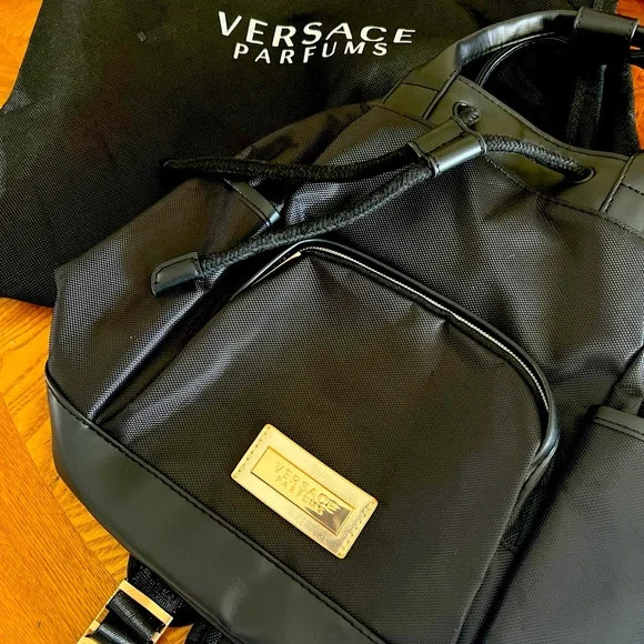Versace Parfums Drawstring Backpack Black Great C… - image 1