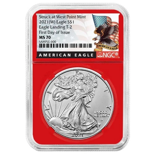 2021 (W) $1 1-oz T-2 American Silver Eagle NGC MS70 FDI Black Label Red Core