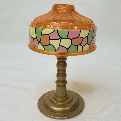 Vintage Barbie Doll Table Lamp Shade Stained Glass Plastic Orange Tiffany 4"