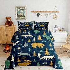 Moose Fox Comforter Set Twin Size Soft Kids Nature Woodland Wild Animal Beddi...