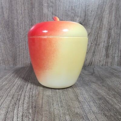 Vintage Hazel Atlas Apple-shaped Sugar Bowl Jam Jar Colored Milk Glass