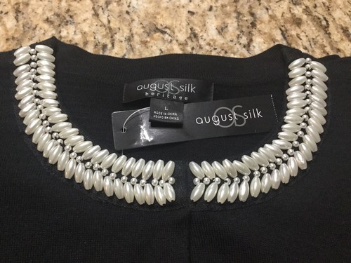 August Silk women’s buttondown sweater size L NWT cotton blend beaded collar. - Picture 9 of 11