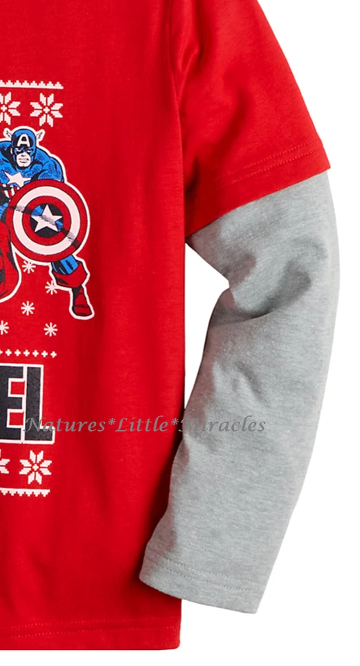 Camiseta Navidad MARVEL Vengadores Niños Camiseta Talla 4-12 Iron Man Hulk Thor Vacaciones Foto 2 de 3