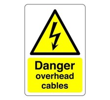 Image of Danger overhead cables sign - PVC, Sticker or Diabond