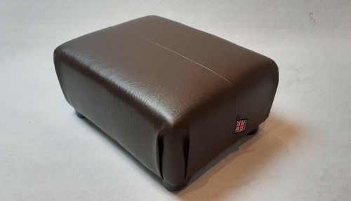 Footstool / Pouffe / Small Stool / Ottoman / Dark Brown / Walnut / Faux Leather. - Picture 5 of 12