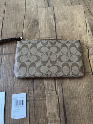 NEW! COACH Signature PVC Large Wristlet- Khaki/Saddle F58695 | eBay