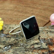 Solid 925 Sterling Silver Square Shape Black Onyx Handmade Ring KGJ-R-1092