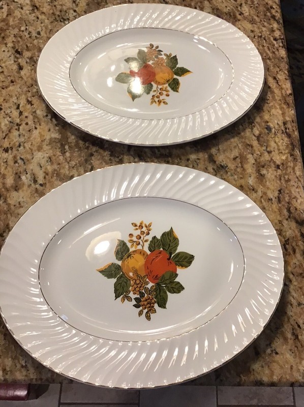 VTG 2 Platters ENOCH Wedgwood Tunstall LTD English Harvest Oval 141/4" Fruit EUC