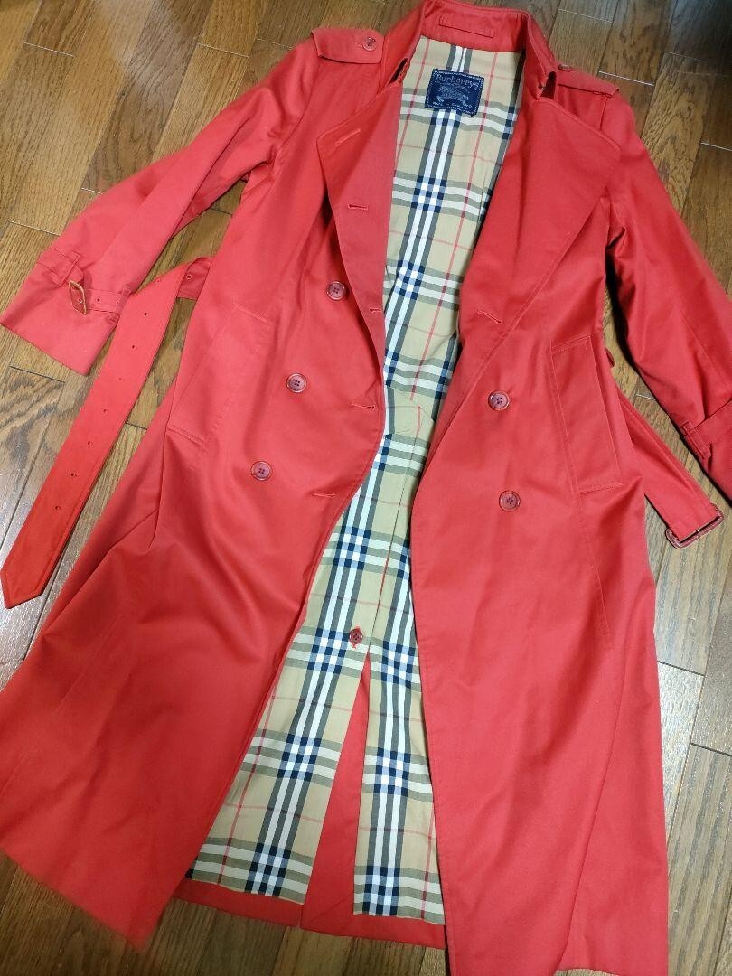 Burberrys vintage Trench coat with belt Red woman US size M Authentic