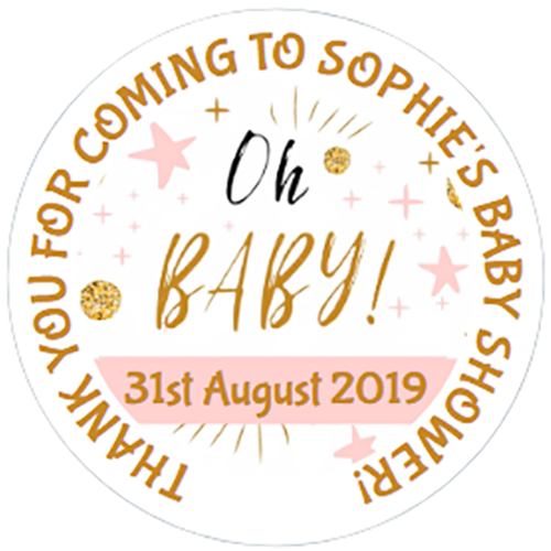 48 Personalised Baby Shower Party Bag Stickers Sweet Bag Cone Seals 40mm Labels - Picture 1 of 3