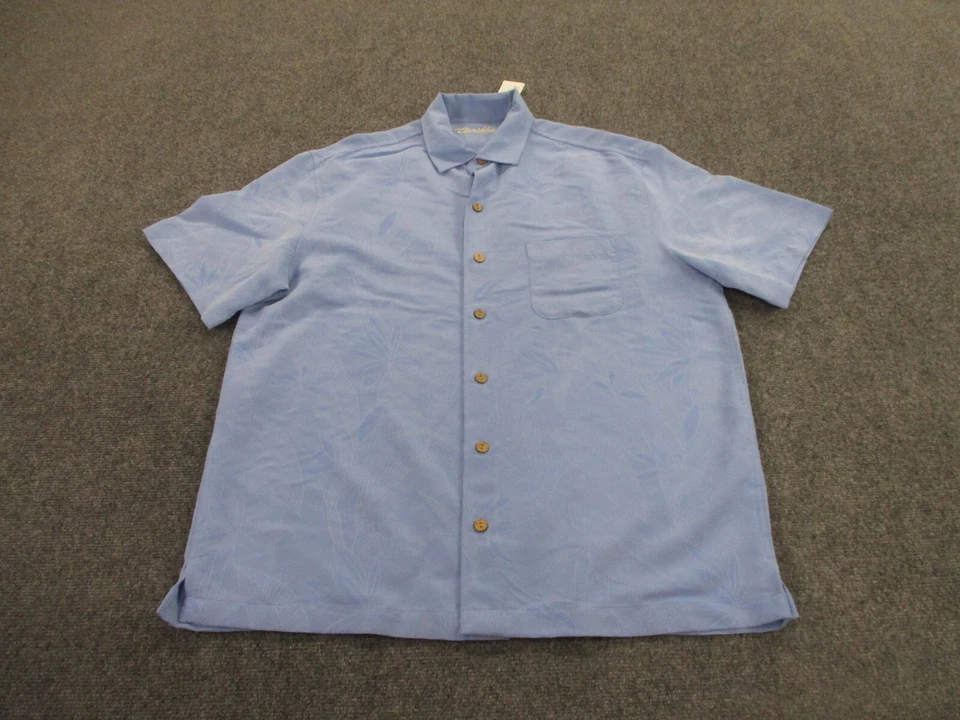 Caribbean Mens L Blue Floral Loose Relaxed Beach Vacation Lightweight Adult NEW - Image 2 of 4