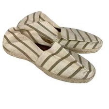 Artisanat Francais Espadrille Flat Shoes Womens 37 Cream Striped Slip On Boho