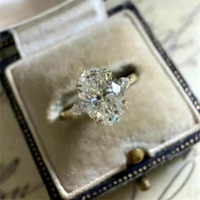 3 Ct Oval Cut Lab Created Diamond Three Stone Ring Engagement Ring 925 Silver