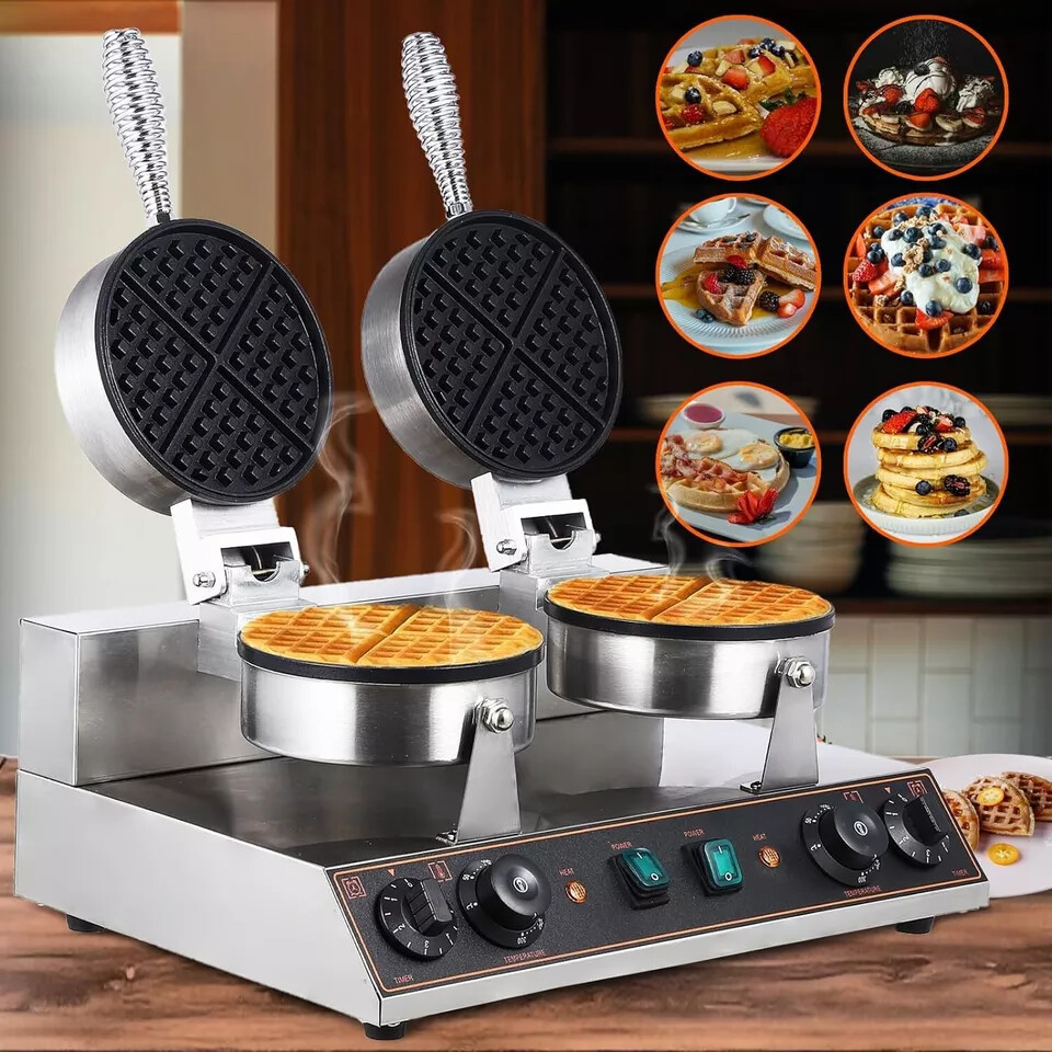 Commercial Waffle Cone Maker Machine Electric Dual Non-Stick Baking Tray 2400W