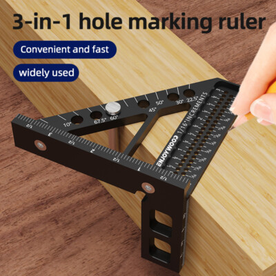 3D Multi-Angle Measuring Ruler Square Protractor Hole Positioning T-Type Scriber