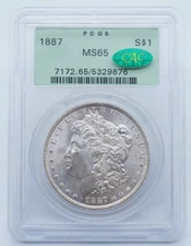 1887-P Morgan Silver Dollar PCGS & CAC MS65 OGH Old Holder Green - U1059