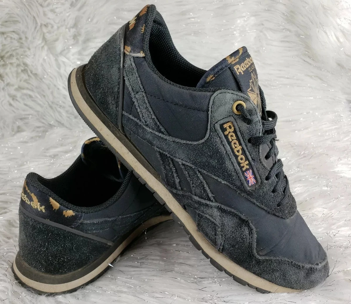 REEBOK Classic Black Gold Print Athletic Size US 7.5 | eBay