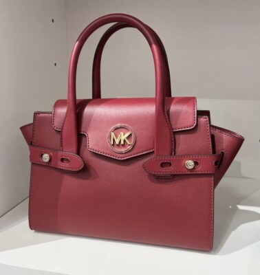 Michael Kors Carmen Medium Mulberry Saffiano Leather Flap Satchel Handbag