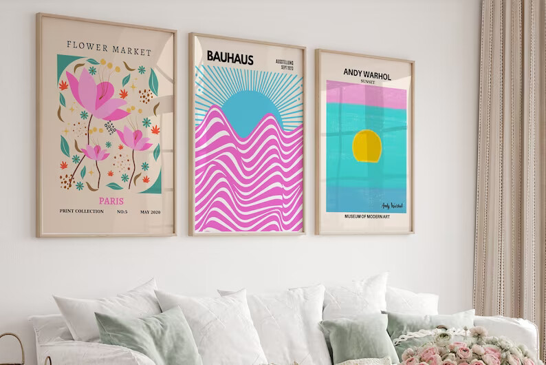 Lot De 3 Affiches Contemporaines – Style Bauhaus & Matisse – Art Mural Abstrait – Fabriqué En Irlande