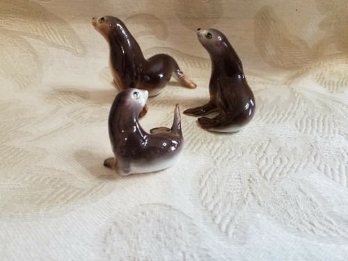 VTG Kelvin Bone China Miniature Seal Family set 3 figurines Japan Chipped - Picture 2 of 7