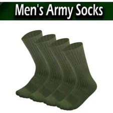 4 Pairs Men's Green Army Military Boot Socks Combat Trekking Size 10-13 ,13-15