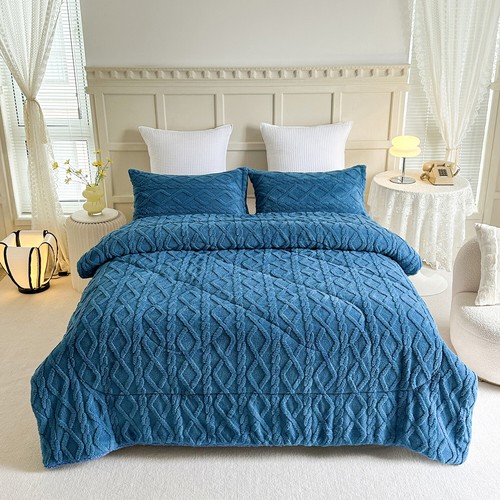 3 Piece Borrego Knitted Sherpa Comforter Set Reversible Bedding Set All Season - Picture 2 of 87