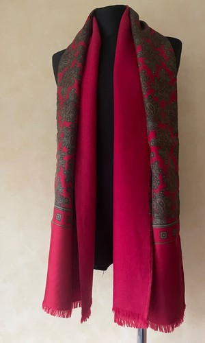 De colección Pelo Seda Lana Hombre Bufanda Ópera 2 Capas Rojo Marrón Caqui Paisley Patrones - Imagen 3 de 12