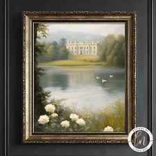 Pride and Prejudice Pemberley Estate Painting, Jane Austen Inspired Wall Art