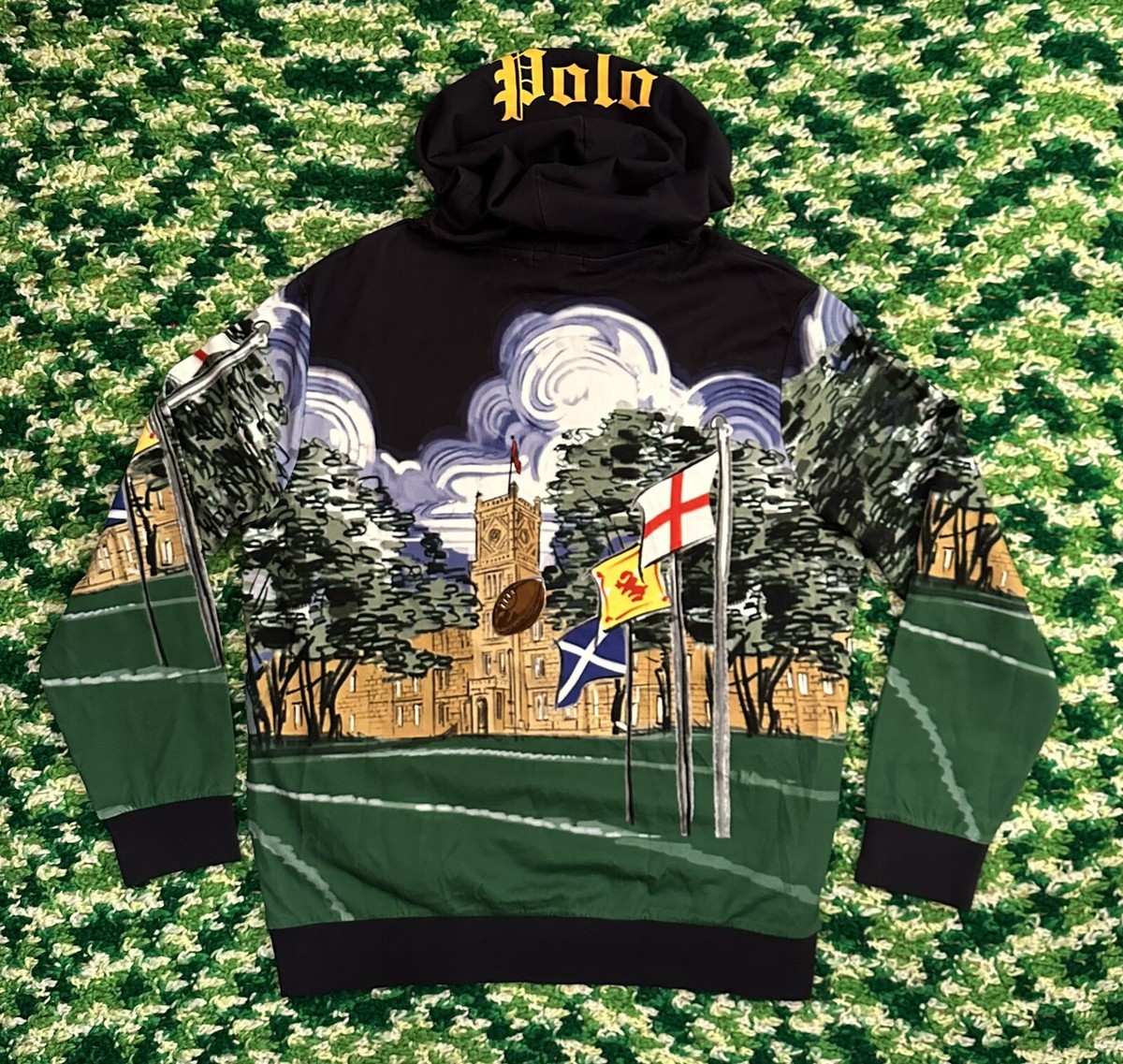 大きめ【PRL】ポロベア刺繍 ジャージー ラグビー フーディー Polo Ralph Lauren Limited Edition Football Rugby Kicker Bear