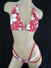 Exotic dancer stripper red/white two piece bikini dance outfit - dancewear