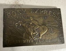 Vintage pony express belt buckle solid Brass 