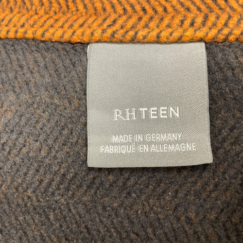 RH Teen Restoration Hardware Herringbone Blanket Orange Grey Bed Throw ~ 64x86 - Picture 3 of 10