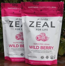 *2-Pack* Zurvita Zeal 30-Day Wellness Bag, Gluten Free, Vegan Wild Berry