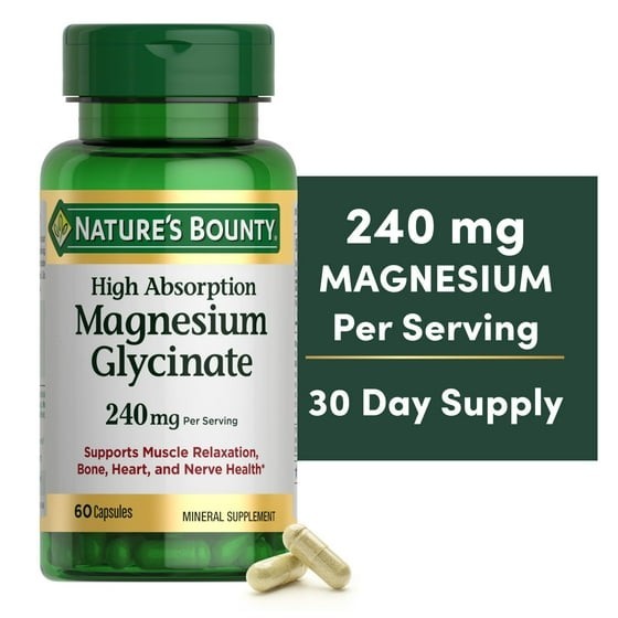 Nature's Bounty High Absorption Magnesium Glycinate Supplements, 240mg, Supports