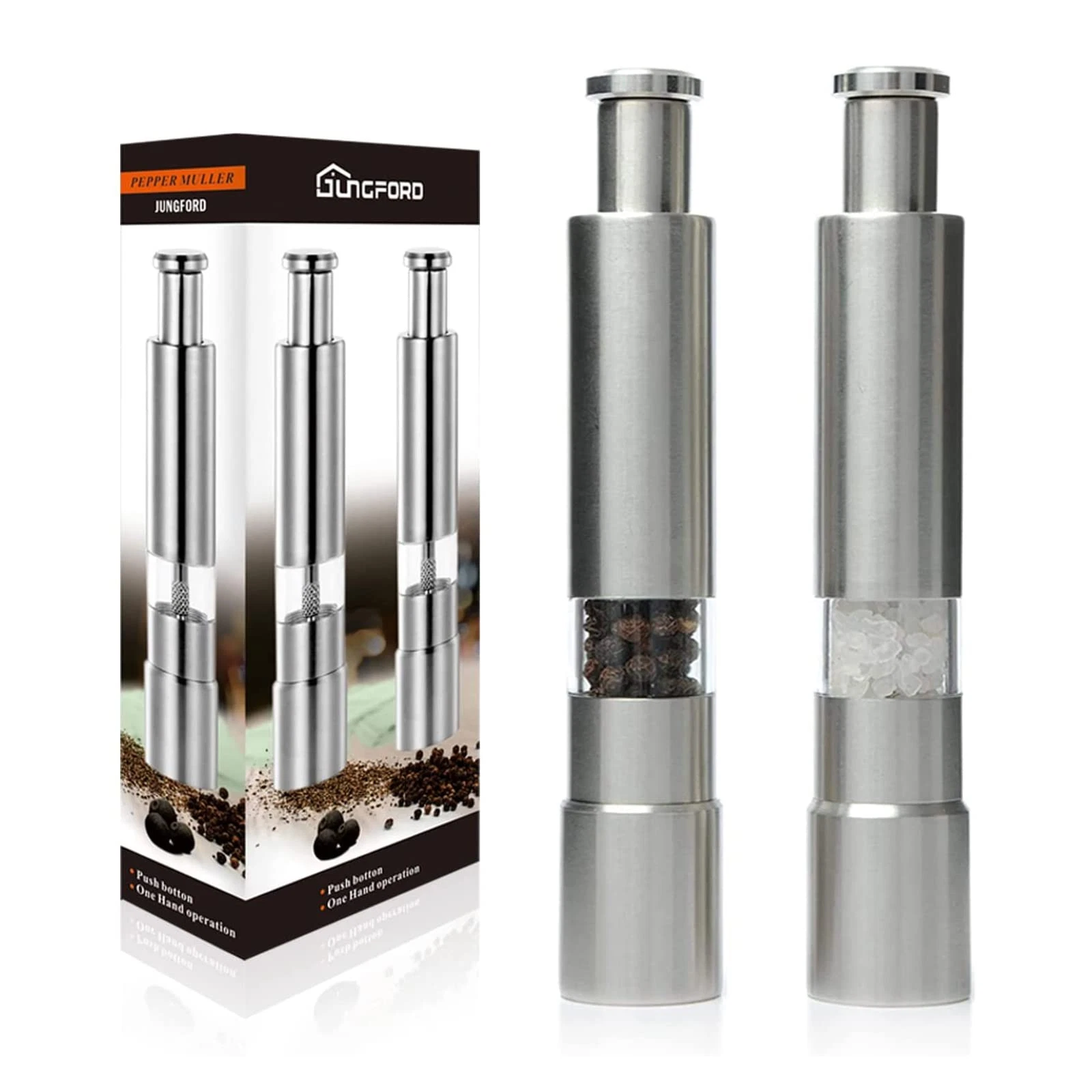 [2 Pieces] Premium Stainless Steel Salt Grinder and Pepper Mill Set Silver