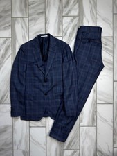 Pal Zileri Suit Men IT 46 US 36R Super 130s Wool Cashmere Blue Check Plaid Italy