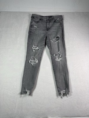 American Eagle Jeans Womens 14 Super Hi Rise Jegging Gray Distressed Legging