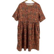 Aofeier Floral Print Midi Dress Short Sleeve Button Front Gathered Waist XXL