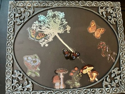 Floral Collage On Black Background In Metal Frame NOTE FRAME CONDITION