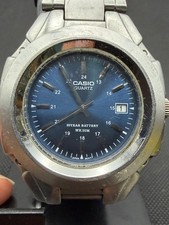 Vintage Casio MTP-3050 Watch Men 41mm Blue Dial Silver Tone Date