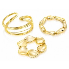 Wrapped Bangle Bracelet Set Women Gold Tone Three Piece Wrist Jewelry Set