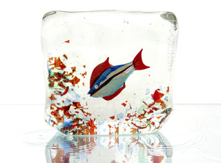 Very Rare Murano Art Glass Freeform Tropical Fish Block Sculpture 12.7kg SIGNED