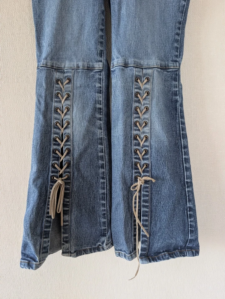 Pantalones de mezclilla vintage Y2K LEI con cordones 6/8 tiro bajo acampanados campana abrazadera raros Foto 4 de 4