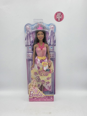 #ad Easy Dress Brunette Princess Barbie Doll Pink Yellow Floral Dress Mattel $19.80