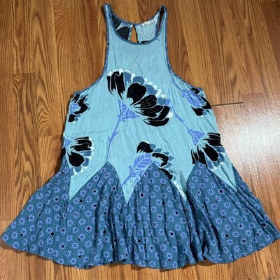 Free People Intimately Mini Dress Womens Size XS Blue Floral Tank Top Boho  Flare | eBay