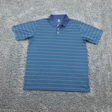 PGA Tour Polo Shirt Mens Large Blue Green Striped Short Sleeve Golf Polyester